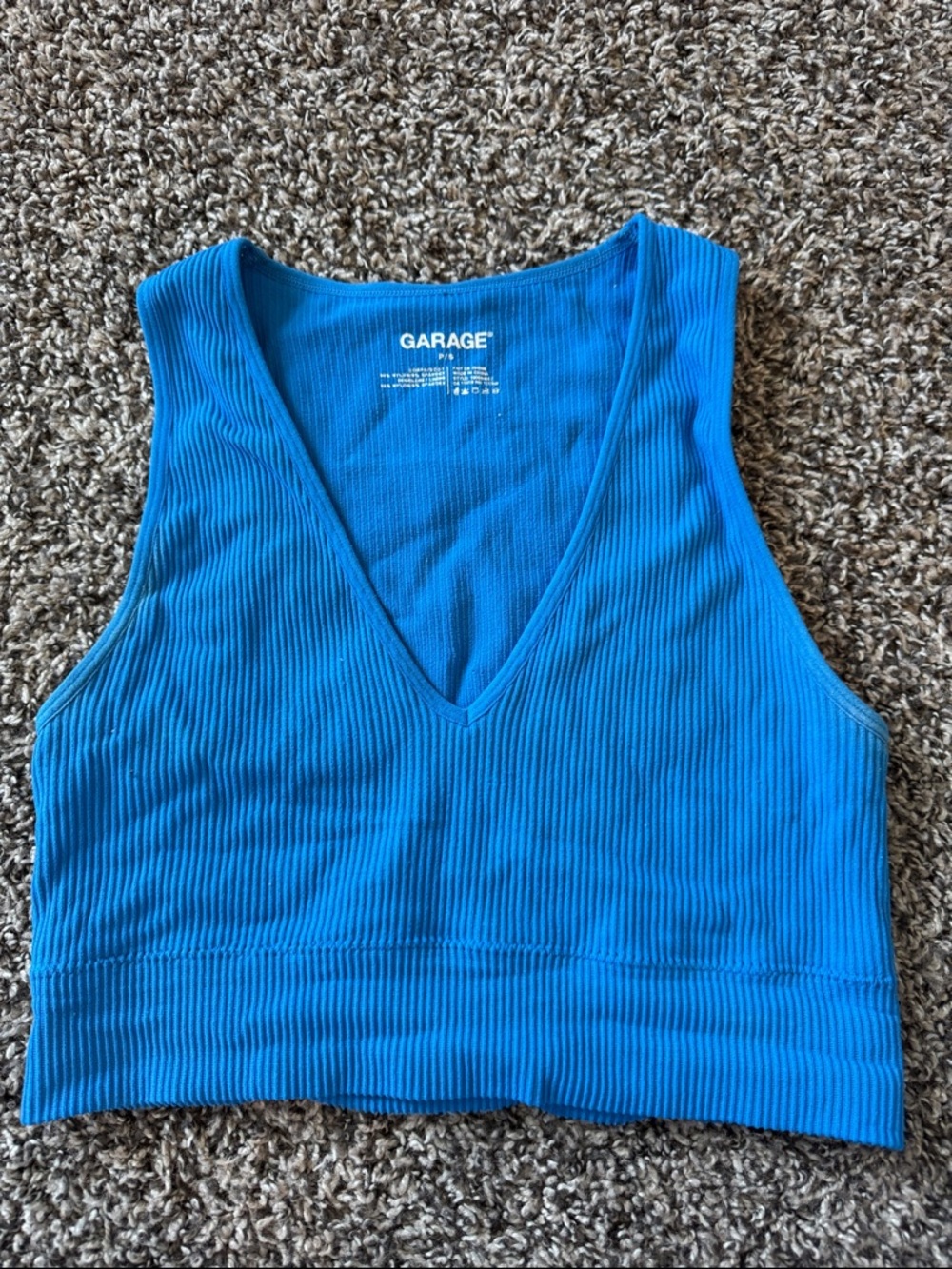 Garage Bright Blue Ribbed V-Neck Crop Tank